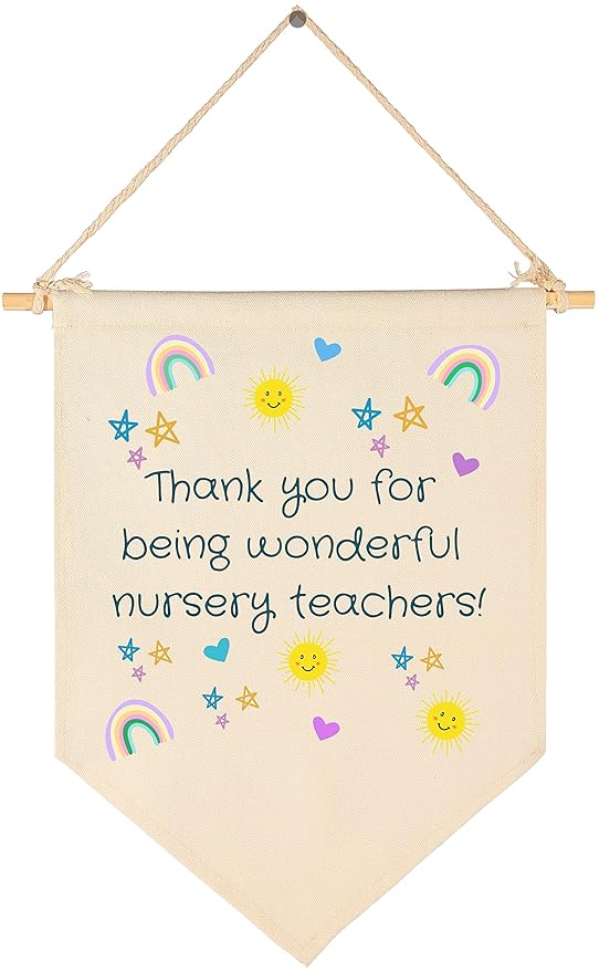 Thank You Gift for Nursery Teacher-End of Term Gift for Daycare Teacher,Nursery Worker,Teacher Ta School Nursery-Rainbow Teacher Leaving Present-Canvas Hanging Pennant Flag Banner Wall Sign Decor