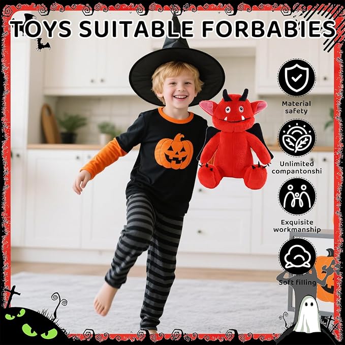 Halloween Stuff Stuffed Bat Cute Plushies Red Monster Stuffed Animal Toy Gift for Kids, Girls, Children