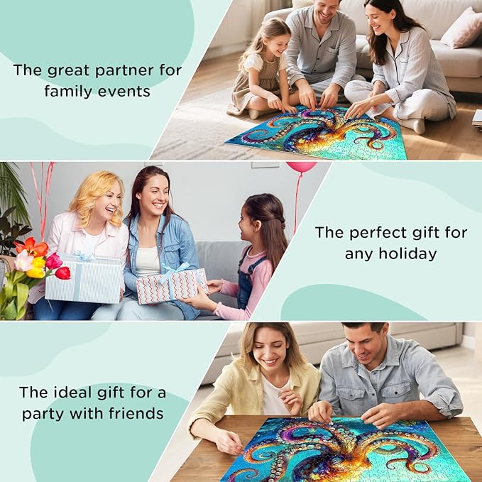 500 Piece Jigsaw Puzzle for Adults, Octopus Jigsaw Puzzle, Underwater World Ocean Theme Jigsaw Puzzles for Adults Seniors, Fun Challenging Family Games Holiday Party Gifts 20.5×15 in
