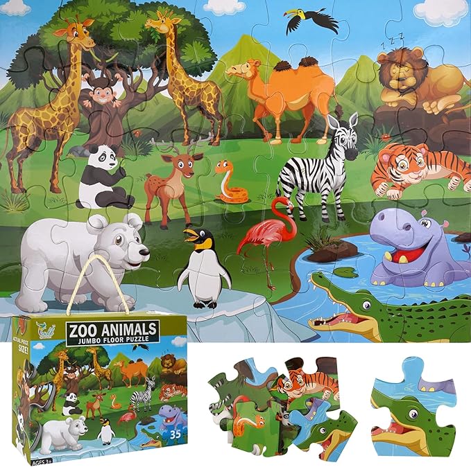 35 Pieces Jumbo Floor Puzzle for Kids Animal Jigsaw Puzzles Large Puzzles for Toddler Ages 4-8, 3-5, Educational Development Toys Giant Floor Puzzle (Animal Paradise)