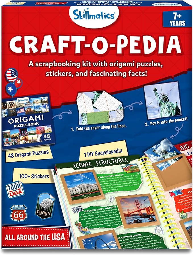 Skillmatics Scrapbooking Kit & Origami Puzzle Book - DIY Folding Brain Teasers, STEM Learning & Travel Toy with 48 Puzzles, Educational Gifts for Girls & Boys Ages 7, 8, 9, 10 & Up