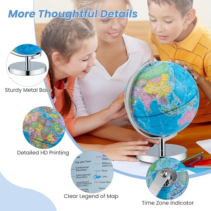Goplus Illuminated Globes of The World with Stand, 9’’ Rotating 3 in 1 World Globe w/Constellation Stars, LED Night Light, Geography Educational Globe for Classroom, Office, Decorative, Kids Learning