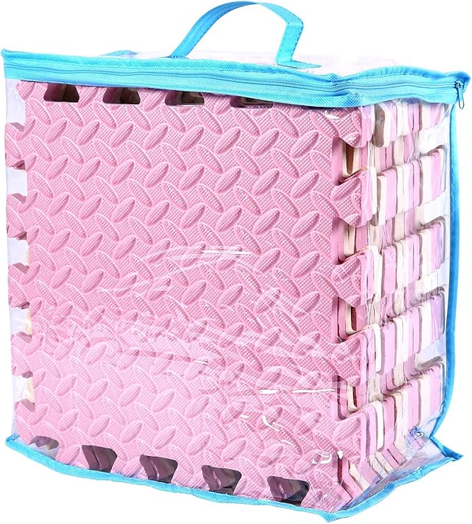 16 Tiles, 0.4 Inch Thicked Interlocking Floor Mats with Solid Colors, Squares Baby Play Mat, EVA Foam Puzzle Floor Mat Foam Mats for Kids, Baby, Toddlers (Beige/Pink)