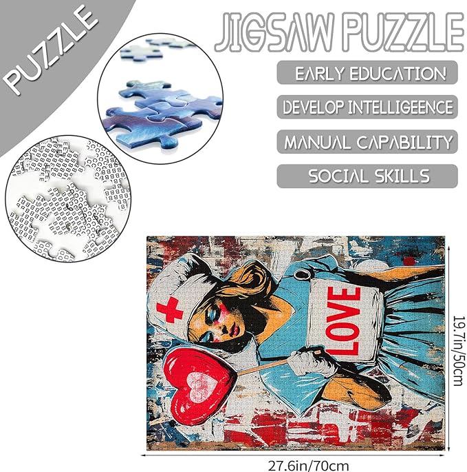Tucocoo Street Love Art Jigsaw Puzzles for Adults 1000 Pieces, Nurse Banksy Graffiti Puzzles for Adults DIY Crafts Puzzles for Home Decoration Gifts, Family Challenging Puzzle Perfect for Game Nights