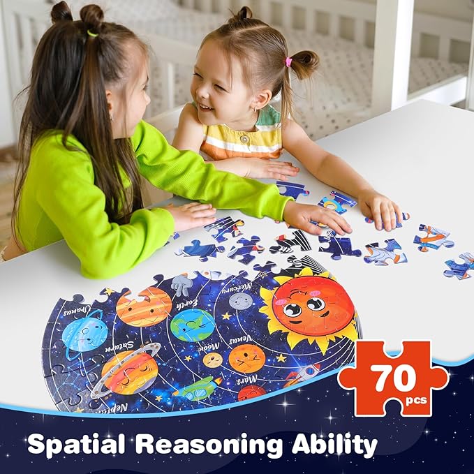 Civaner 70 Pieces Floor Puzzles for Kids Large Puzzles for Kids Ages 3 4 5 6 7 8 Jigsaw Puzzle Educational Puzzle Toy Gifts for Toddlers Boys Girls Baby Shower Birthday(Solar System)