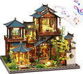 DIY Miniature House Kit: Villa Tiny House Kit with LED Light - DIY Wooden Dollhouse Miniature Kit for Adults Teen, Wooden Crafts Vintage Courtyard Doll House Kit, Great Handmade Crafts Gift