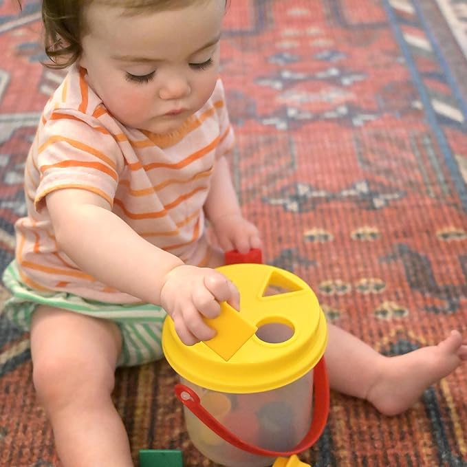 Shape Sorter Bucket – 12-Piece Toddler Math & Fine Motor Skills Toy, Special Needs-Friendly Sorting and Matching Activity