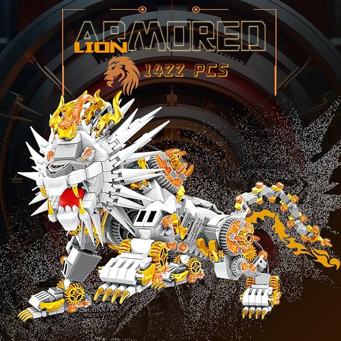 Grayish White Mechanical Lion Building Blocks Set (1422Pieces) Gift for Adults and Kids