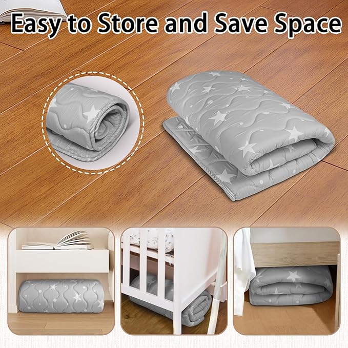 Baby Play Mat, 50x50 Playpen Mat, Thick Soft Foam Playmats for Baby, Foldable and Washable Crawling Mat for Floor (Gray Stars)