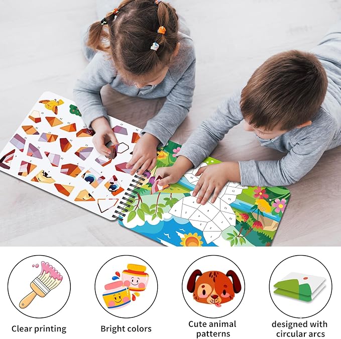 Sticker Paint Books for Kids Ages 4-8,Animals Designs Paint by Stickers,Party Birthday Stickers for Kids Boys Girl