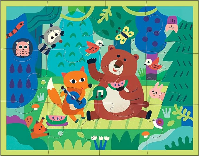 Mudpuppy Woodland Picnic – 12 Piece Puzzle with Reusable Zipper Pouch Featuring Colorful and Fun Illustrations of Forest Animals Perfect for Easy Storage and Travel