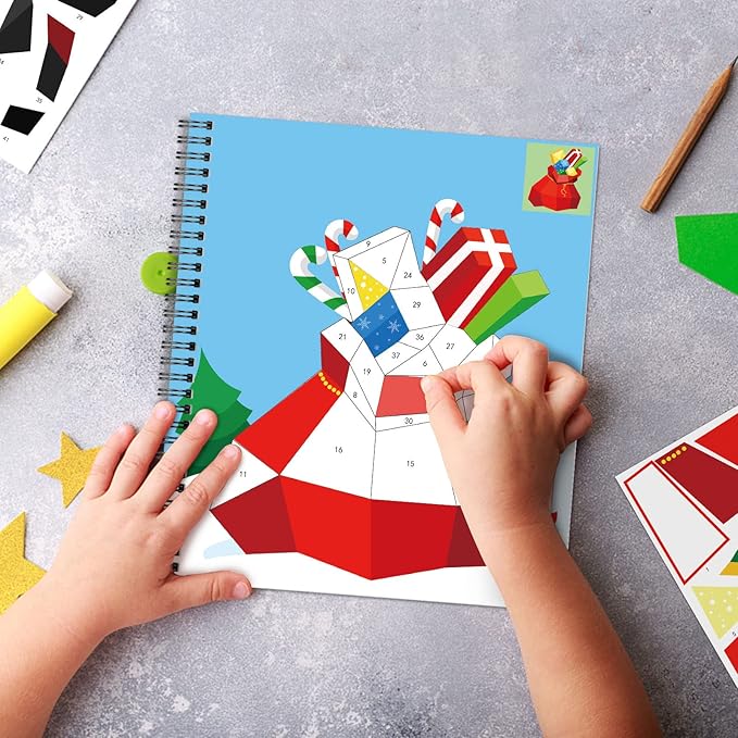 Omgouue 2PCS Christmas Crafts for Kids Ages 4-8 Sticker Paint Books Includes Elf Santa Penguins Snowman and More Designs Gift Party Create 20 Pictures Sticker Sheets are Separate
