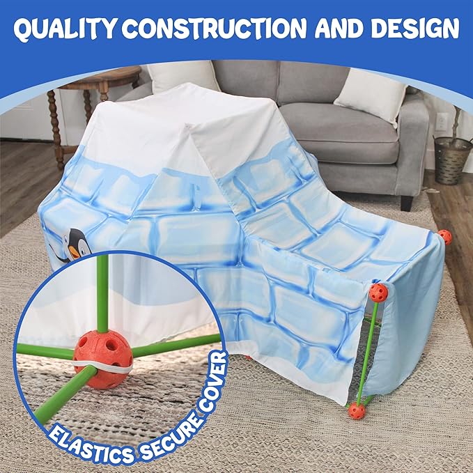 Attatoy Ultimate Play Fort Kit (83-Piece Set), Stick and Ball Fort Building Kit w/ 3 Play Tent Covers