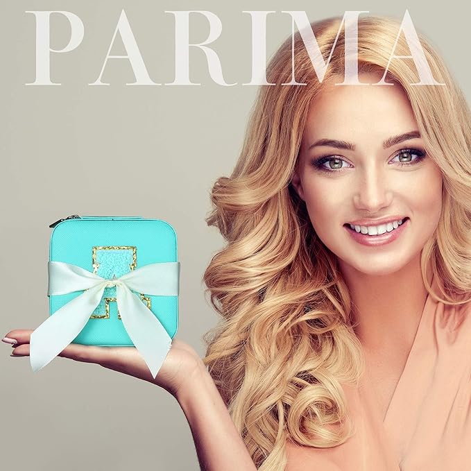 Parima Small Jewelry Box for Girls - Travel Initial Jewelry Case for Girls | Small Jewelry Organizer Box | Jewelry Case Jewelry Box Organizer | Mini Jewelry Boxes - Letter I, Aqua Blue