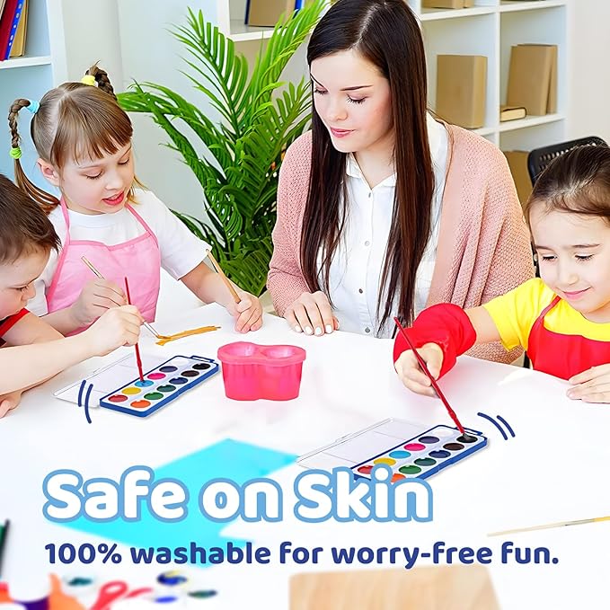 Pack of 24 Watercolor Paint - 12 Washable Paint Palettes (2oz/each) - Water Color Paint Sets for Kids - Ideal for Art Projects, School, Classrooms, and Home - Vibrant Colors and Easy Clean-Up