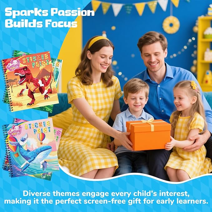 4PCS Paint by Number Sticker Book Travel Activities for Girls Boys Kids Ages 4-10 Road Trip & Airplane Quiet Time Toys, Birthday Present, Preschool Classroom Party Gifts