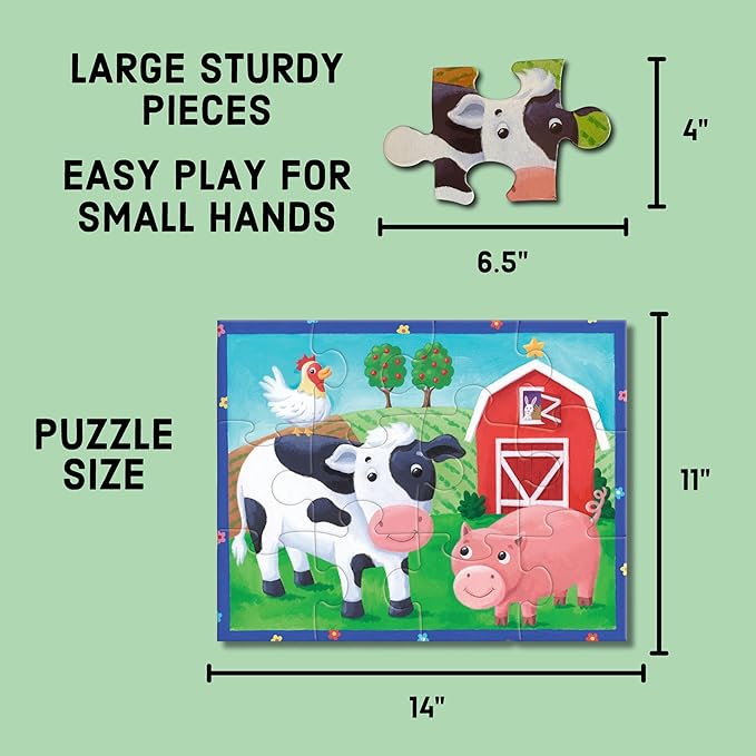 Mudpuppy On the Farm – 12 Piece Puzzle with Reusable Zipper Pouch Featuring Colorful and Fun Illustrations of Farmyard Animals Perfect for Easy Storage and Travel