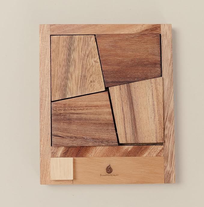 The Square Deal: Wooden 3D Brain Teaser Puzzle – STEM Skill Builder, Tangram Game, Educational Problem Solving for Adults, Unique Handmade Mechanical Puzzle