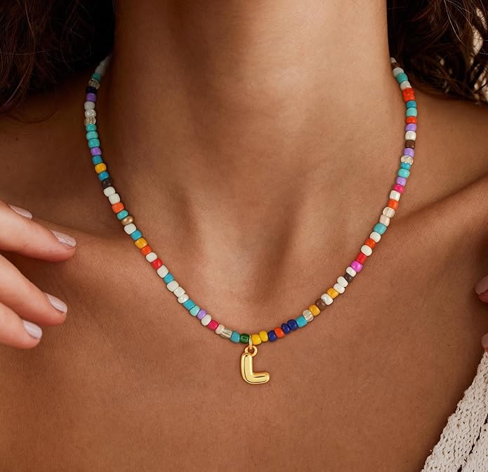 Colorful Initial Necklace for Girls Kids Women, Dainty 18K Gold Plated Bubble Initial Letter Necklace Teen Girls Gifts Trendy Stuff Birthday Gifts for 5 6 7 8 9 10 Yearl Old Girl