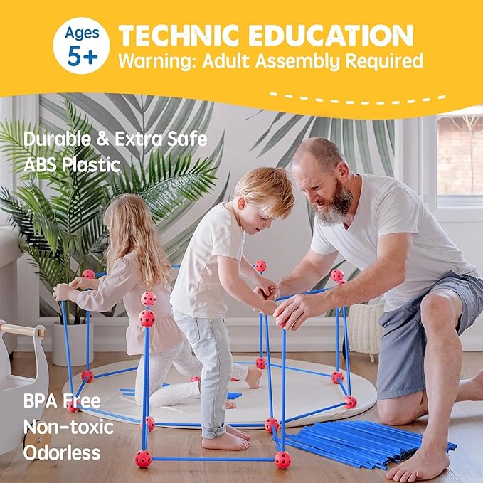 Tiny Land Fort Building Kit Creative Fort Indoor Outdoor for 5,6,7,8 Years Old Boys and Girls STEM Building Toys with Storage Bag DIY Castles Tunnels with 86 Rods and 44 Balls