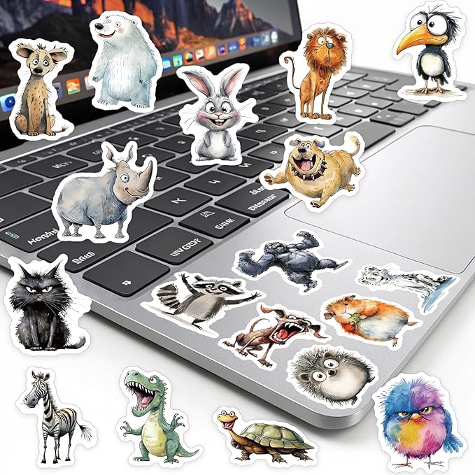 50 Pcs Funny Quirky Crazy Animal Stickers for Kids Teacher Water Bottle Laptop Phone Case Kindle Suitcase Scrapbook Diary Notebook Craft, Waterproof Vinyl Sticker Decal