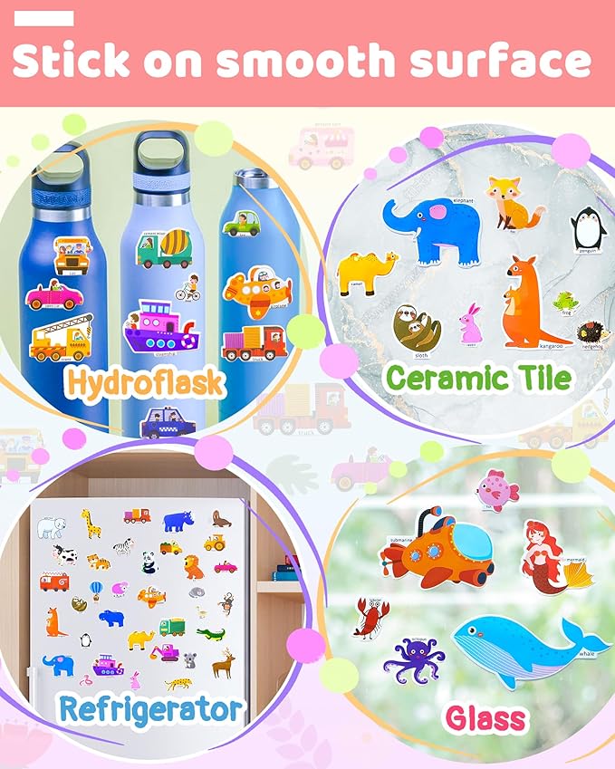Benresive Reusable Sticker Book for Toddlers 2-4 Years, 3 Sets Travel Stickers for Kids, Waterproof Sticker Books for Toddlers 1-3, Crafts Activities for Todddlers 1-3 2-4 3-5