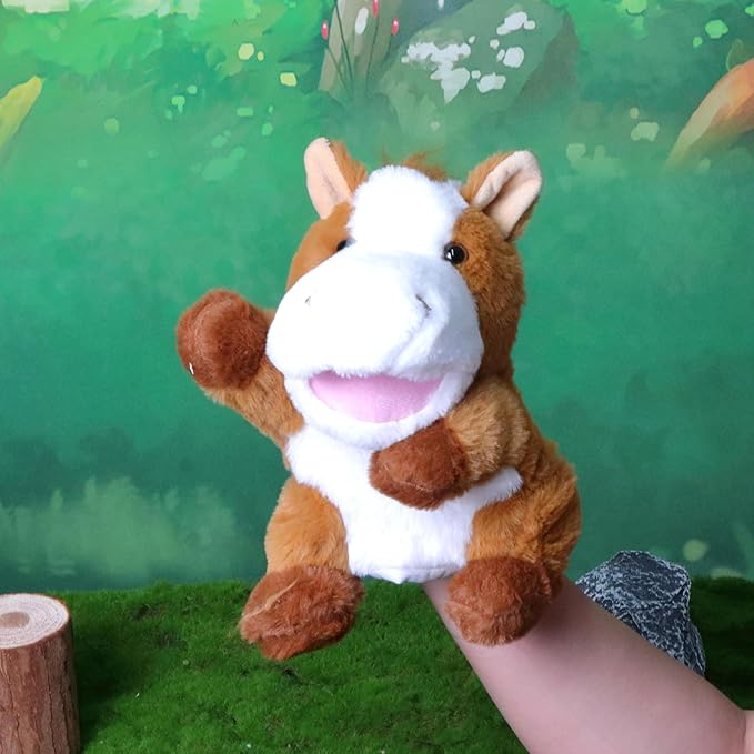 Easfan Horse Hand Puppet with Movable Mouth Interactive Storytelling Cute Soft Plush Toy Creativity and Imagination Easter Christmas Birthday Gifts for Toddlers Kids,10’’