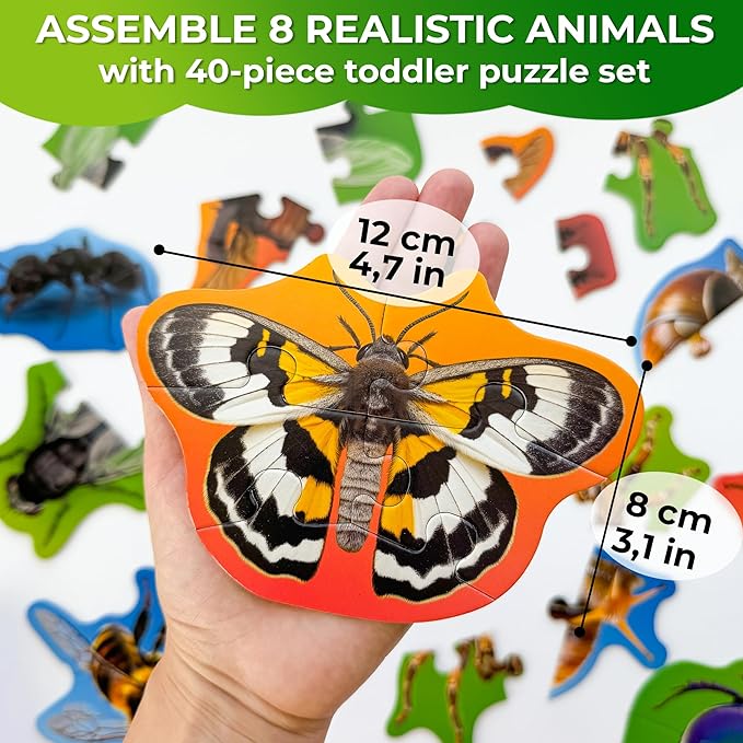 QUOKKA Toddler Puzzles Ages 2-4 - Large Floor Puzzles for Kids 3-5 - 8 Realistic Animal Shapes | Extra Thick Cardboard | Preschool Learning Game - 40 Big Piece Gift for Toddlers 1-3 Years Old
