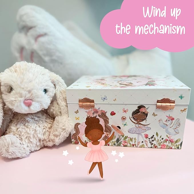 The Memory Building Company Ballerina Musical Jewelry Box, Classic Melody, Storage Organizer Kids Ages 6-12, Wood Construction w/ 2 Compartments