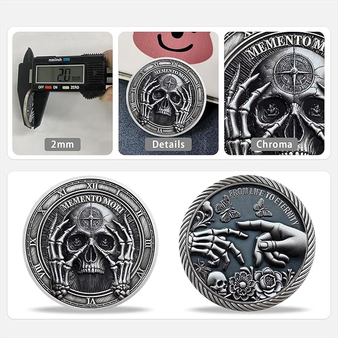 AtSKnSK Memento Mori Coin Momento Mori Coin Skull Coin Stoic Gifts Memento Mori Calendar Living Memento Mori Amor Fati Coin (Facepalm Skull)