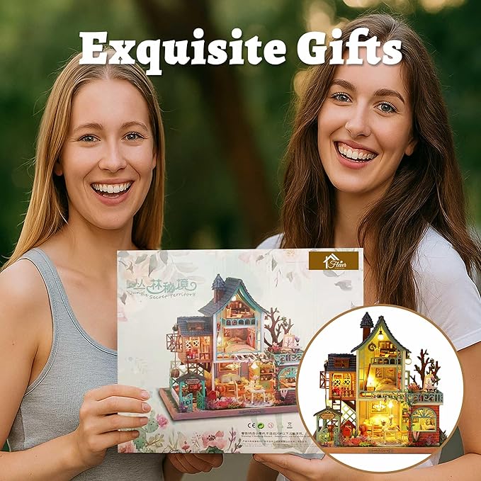 Flever DIY Miniature House Kit, Tiny Home Kit with LED Light, Mini House Build Craft Kits for Adults and Teens, Home Decor Creative Gift for Family/Friends (Secret Jungle)
