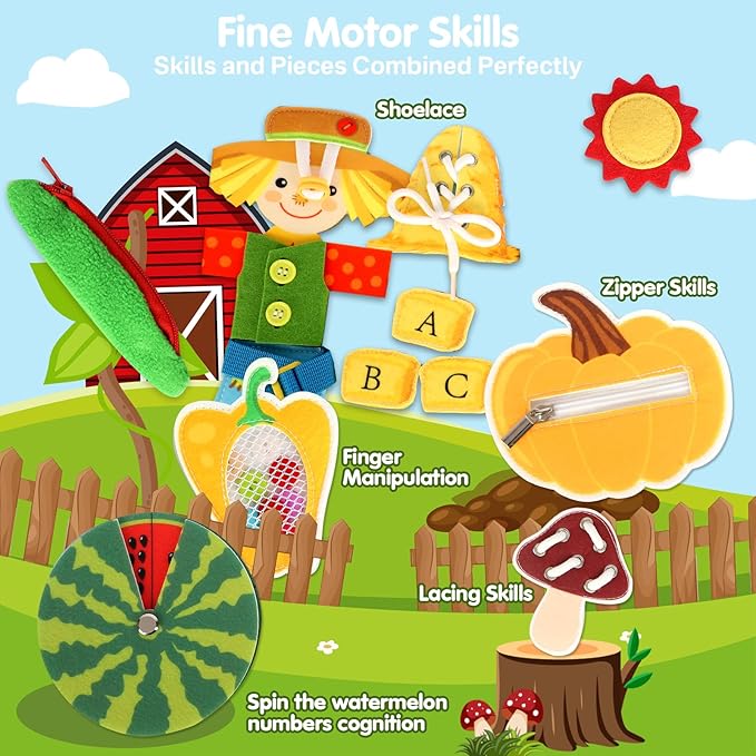 HomeEvolution Farm Busy Book for Toddlers 1-3, Montessori Busy Board for 1 Year Old, Airplane Toys for Toddlers 1-3, Car and Road Trip Travel Toy, Quiet Educational Activity Book, Fine Motor Skills