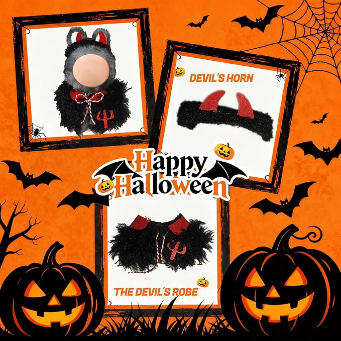 Halloween Doll Clothes for Labubu, Dolls Outfit Set for 17cm (6-6.7 inch) Dolls - Dress Up Set for Labubu Costumes & Accessories | Gift for Any Occasions | Doll Not Included (Halloween Devil)