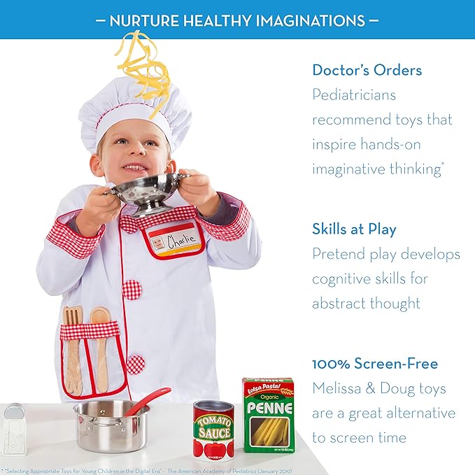 Melissa & Doug Stainless Steel Pots & Pans, 8 Piece Play Kitchen Set, Premium Play Kitchen Accessories & Cooking Utensils, Preschool Toys for Kids 3+