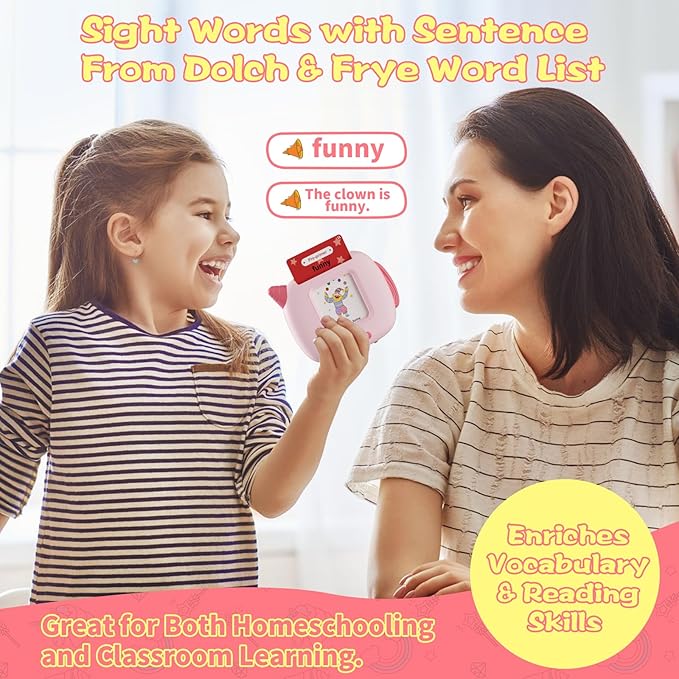 Talking Flash Cards for Toddlers Learning: Alphabet Learning Toys - Matching Spelling Games with 224 Sight Words - Montessori Toys for 3 4 5 6 Years Old Kids (Pink-336 Sight Words)