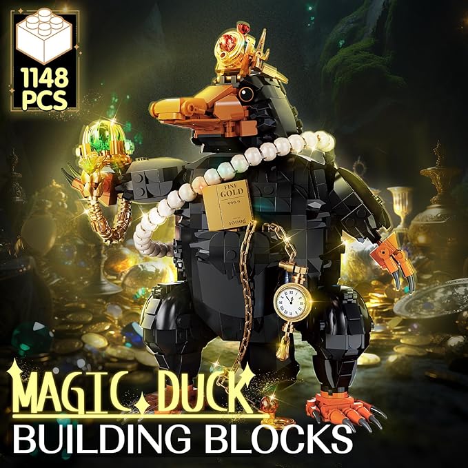 Magic Treasure-Hunting Duck Building Set for Adults, Compatible with Lego Set, 1148PCS Collectible Magical Animal Model Toys, Christmas Birthday Gift for Boys Girls 8+