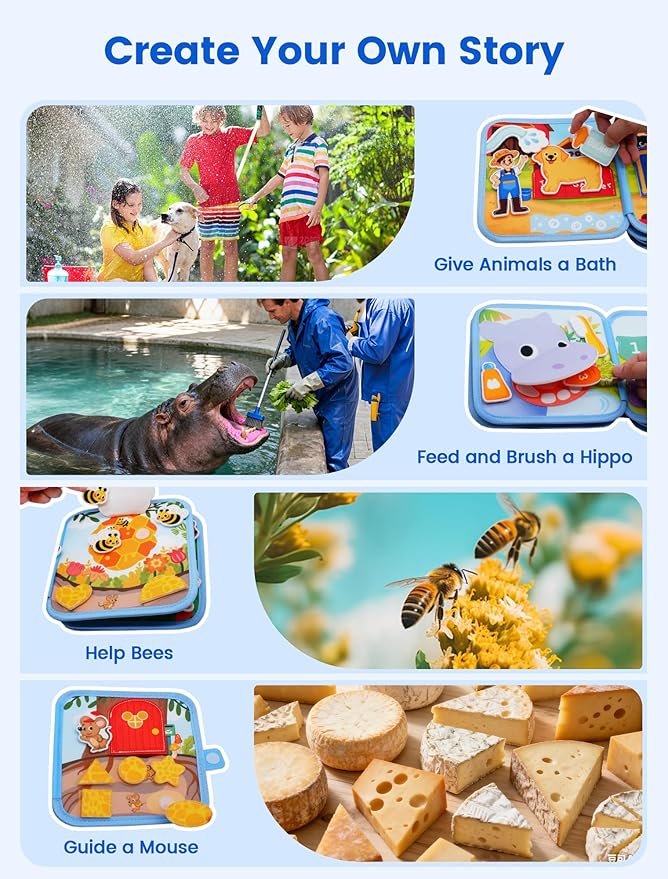 Toddler Busy Book for 1-3, Busy Board for 1+ Year Old, Toddler Airplane Travel Toys, Girl & Boy Birthday Gift, Educational Learning Activity Books, Felt Montessori Toys (Dog Theme)