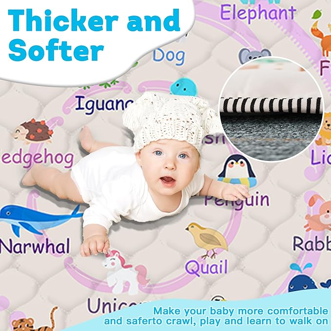 Baby Play Mat，Thick Soft 71" X 79" Playpen mat, Non-Slip and Machine Washable Baby Play Mats for Floor，Crawling Mat for Babies, Toddlers & Infants to Play and Learn(Pink Animal)
