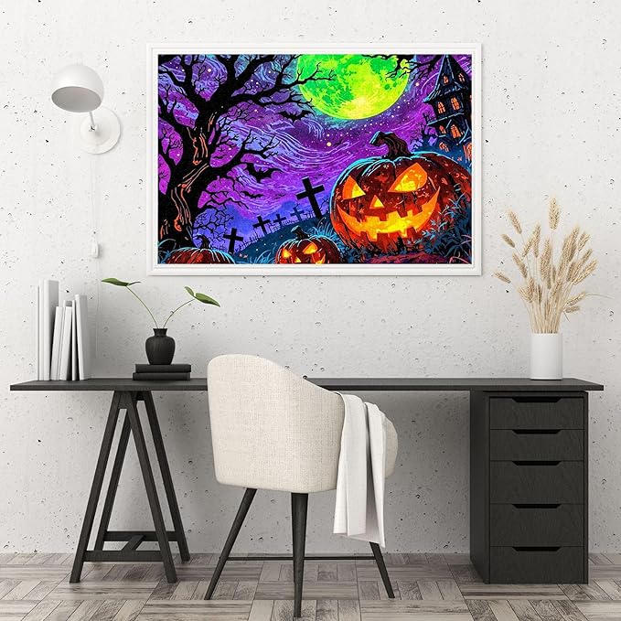 1000-piece Halloween - Scary Pumpkin Graveyard Adult Wooden Puzzle, Intellectual Challenge, Stress-Relieving Puzzle, Relaxing Family Activity, Decoration, Size: 29.5 x 19.7 in