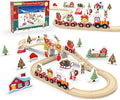 Wooden Railway Set for Kids, 42-Piece Wooden Train Track for Toddlers, Christmas Train Toys for 3 4 5 6 Years Old Compatible with Thomas, Brio