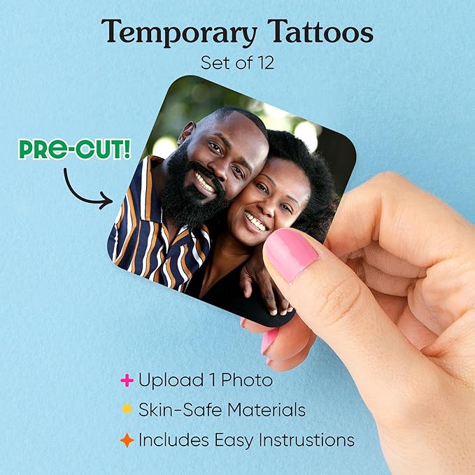 Big Dot of Happiness Personalized Photo Temporary Tattoos - Party Favors - Custom Picture Temporary Tattoos - Set of 12