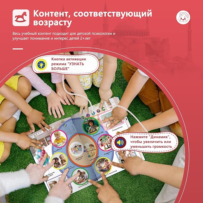 Russian Audio Book for Toddler Age 3-5,Interactive Talking Book for Kids,Rechargeble Sounds Book Learning Toy for Boys Grils Holiday Birthday Gift ,600+ Sounds,13 Topics of The World Around You