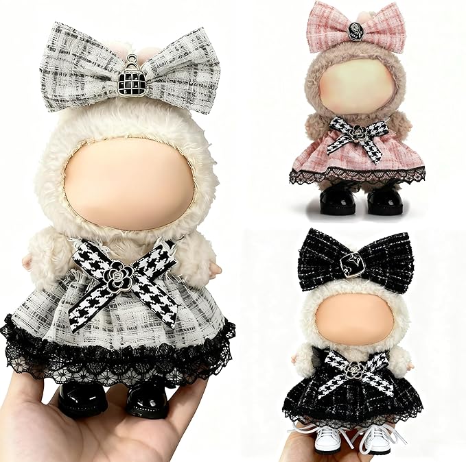 Clothes for LABUBU 17cm Doll (NO Doll)（NO Shoes, Outfit for LABUBU, Dress and Hairpin Set for LABUBU Dress Up, Fashion and Premium Dolls Accessories for LABUBU (Style K)