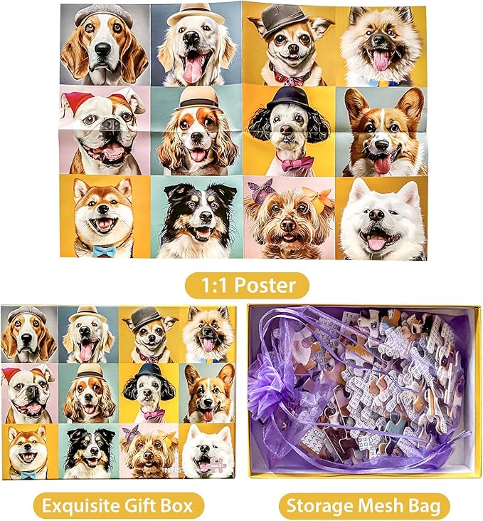 Puzzles for Kids Ages 6-8 8-10 10-12 Year Old and Seniors- Cute Dogs Portrait Jigsaw Puzzle- 100 Piece Puzzles Colorful Children Puzzles Educational Toys Puppy Animal Puzzle as Home Decor