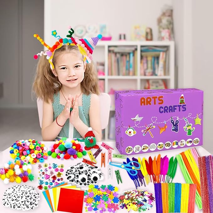2000 Pcs DIY Arts and Crafts Supplies Kit for Kids - Kids Craft Kits Art Supplies Material Set with Pipe Cleaner All in 1 Crafting Collage Activity for Toddlers Gifts Toys Age 5 6 7 8 9 Year Old Girls