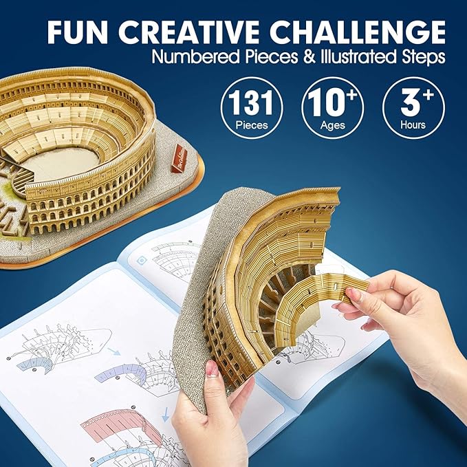 CubicFun 3D Puzzle for Adults Kids Rome Colosseum Jigsaw Italy Architecture Model Kits DIY Toys with Booklet Birthday Gift for Boys Girls Age 8+, 131 Pieces Valentine's Day Gift Easter Gifts Puzzles