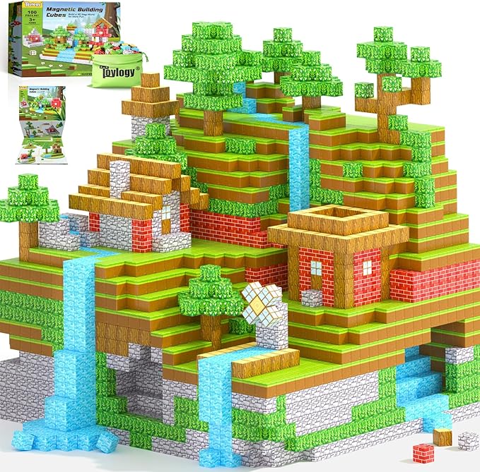 100PCS Magnetic Blocks-Build Mine Magnet World Set for Boys & Girls Age 3-5 6-8, STEM Sensory Toys for Toddlers Gifts for 3+ Years Old Girls Boys,1" Magnet Cubes Classroom Must Haves Construction Toys
