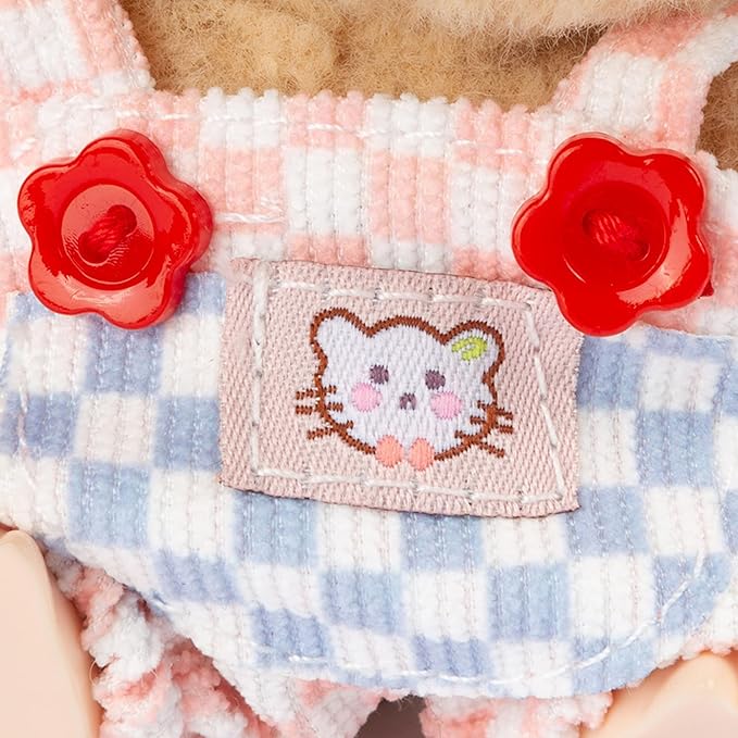 17cm Doll Clothes for Labubu - Kawaii Chic Style Set for 17cm Dolls, Cute Doll Outfit with Accessories - Pink and White Check Romper + Heart Shaped Pink Hat (Clothes Only)