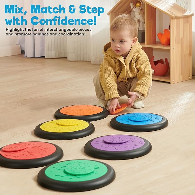 Stepping Stones – Indoor & Outdoor Obstacle Course Toys for Kids – Montessori Sensory & Motor Skill Development, Coordination & Active Play – Textured Educational Play Set