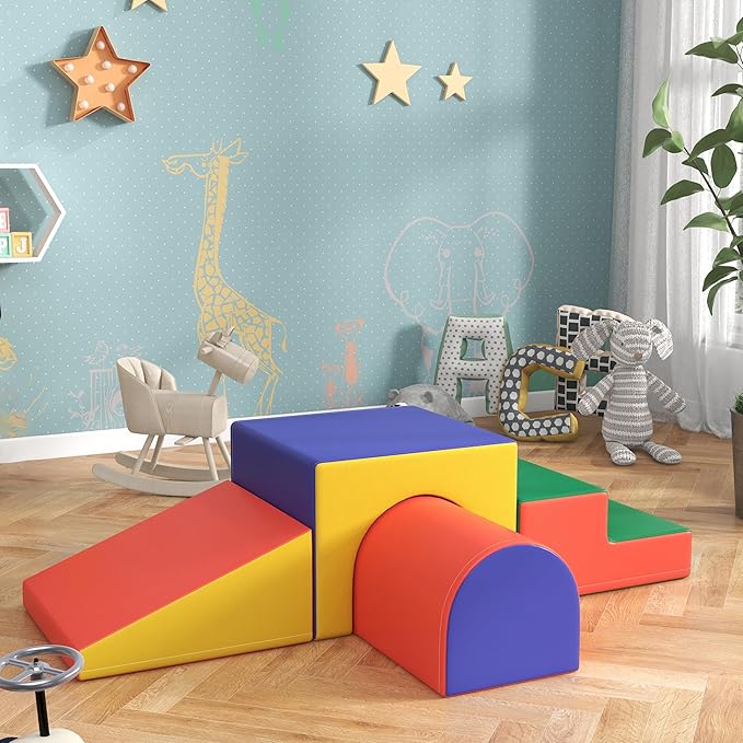 Qaba Climbing Toys for Toddlers and Children, Easy-to-Clean 4 Piece Soft & Safe Kids Foam Play Set for Crawling or Sliding, Assorted